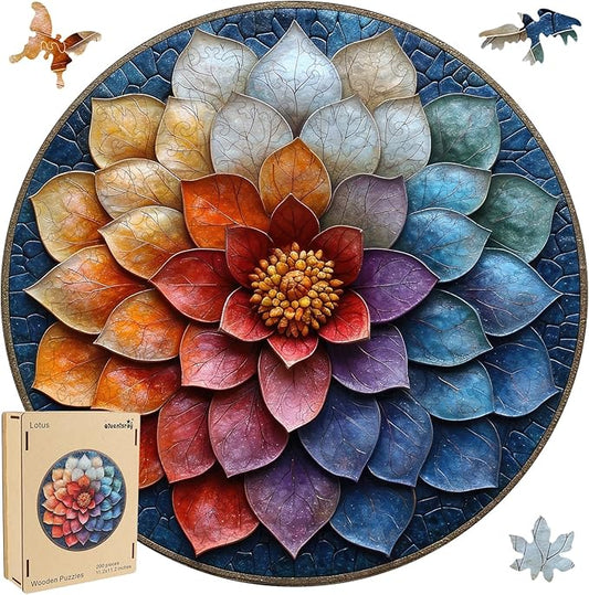 Puzzles for Adults, Mandala Flower Wooden Puzzles 200pcs,11.2x11.2in, Medium, Unique Shaped Lotus Yoga Gifts Jigsaw Puzzles, Irregular Wood Puzzles Creative Gift for Adults and Kids Family Game