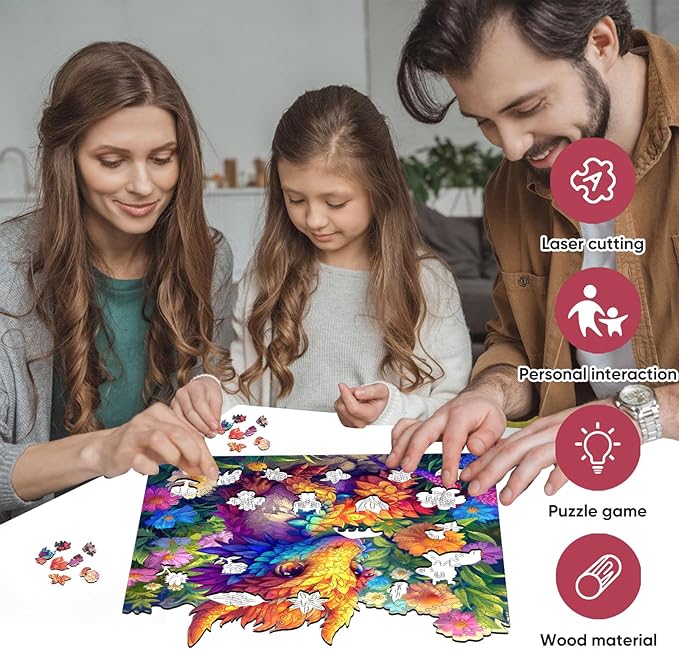 Wooden Jigsaw Puzzles 500 pieces-Dragon,Medium,16.3x16.5in,Royal,Wooden Puzzles for Adults,Unique Shape Animal Adult Puzzles,Irregular Wood Puzzles Best Gift for Adults and Kids Family Game