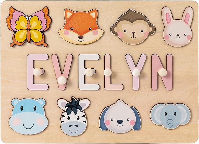 Name Puzzle for Kids Personalized- Easter Basket Stuffers, Baby Girl and Boy Gifts with Gift Wrapping, Custom Wooden Name Puzzle for 1 Year Old Birthday, Montessori Toys Toddler Puzzles