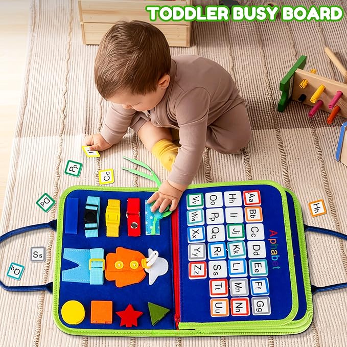 Toddler Busy Board Montessori Toys for 1 2 3 4 Year Old Boy Girl Birthday Gift, Sensory Toys for Toddlers Age1-3, Toddler Travel Busy Books for Airplane Car, Educational Preschool Learning Activity