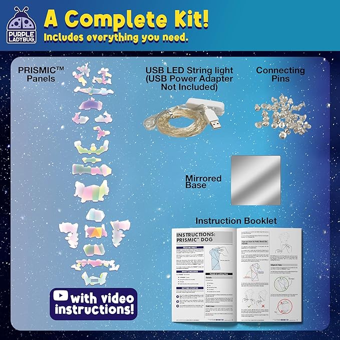PURPLE LADYBUG Prismic 3D Puzzle Dog Lantern Kit - Light-Up Craft Activity, DIY Night Light Toy, STEM Art Project for Kids & Teens, USB-Powered Animal Decor