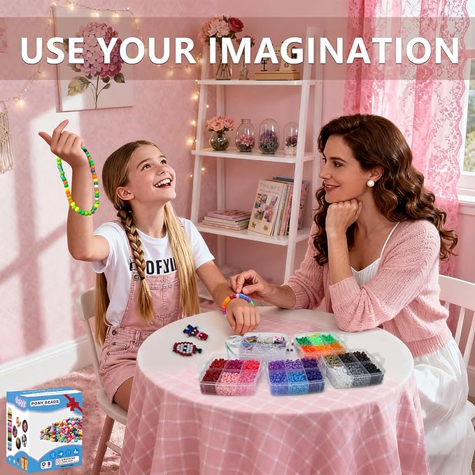 LIS HEGENSA Pony Beads Bulk,Kandi Beads for Necklace Jewelry Making Hair Braiding,Bracelets Making Kits,Hair Bead,Bracelet Beads,Plastic Beads for Crafts Braids Girls (27 Color,6400PCS)