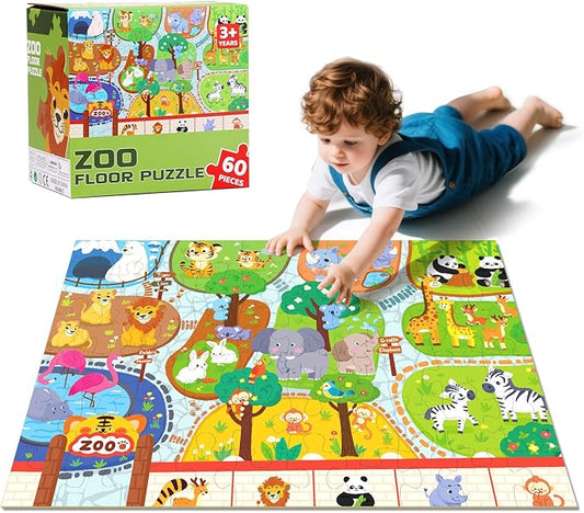 Floor Puzzle Children's Animal Puzzle Large Puzzle 60 Pieces Age 3-6 Years Old Children's Learning Preschool Education Development Toys 4-8 Old Boys and Girls Birthday Gifts