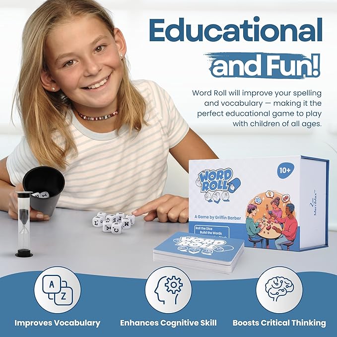 Merrimax - Word Roll Dice Game Word-Building Family for Kids and Adults/Party for Family Nights Entertaining for Adults, Dice for Kids (Card Games for All Ages)