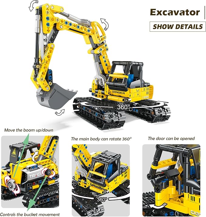 2-in-1 Construction Vehicle Building Kit - Excavator & Bulldozer Building Toys Set | 399 Pieces STEM Learning Toys | Creative Birthday Gifts