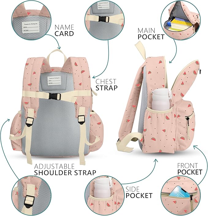 Corduroy Kids Backpack for Girls 6-10: Girls Backpacks for Elementary Kindergarten 15” H Fit Folder