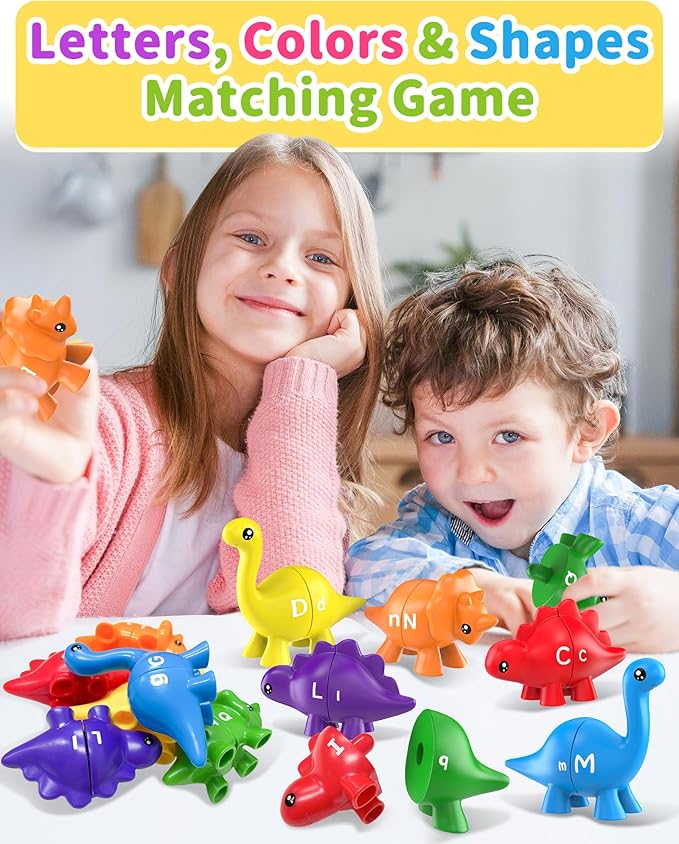 26PCS Dinosaur Alphabet Learning Toys for Toddlers Kids 3-5, Montessori Educational Toys Gifts for 3 4 5 Year Old Boy Girl, Preschool Learning Activities, Double Sided ABC Matching Game