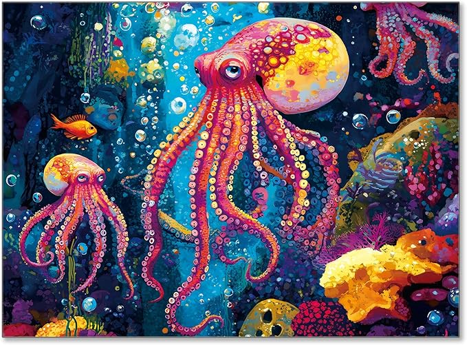 500 Piece Jigsaw Puzzle for Adults, Challenging Hard Puzzles for Kids and Teens Gift Choice Colorful Jellyfish (Colorful Octopus)