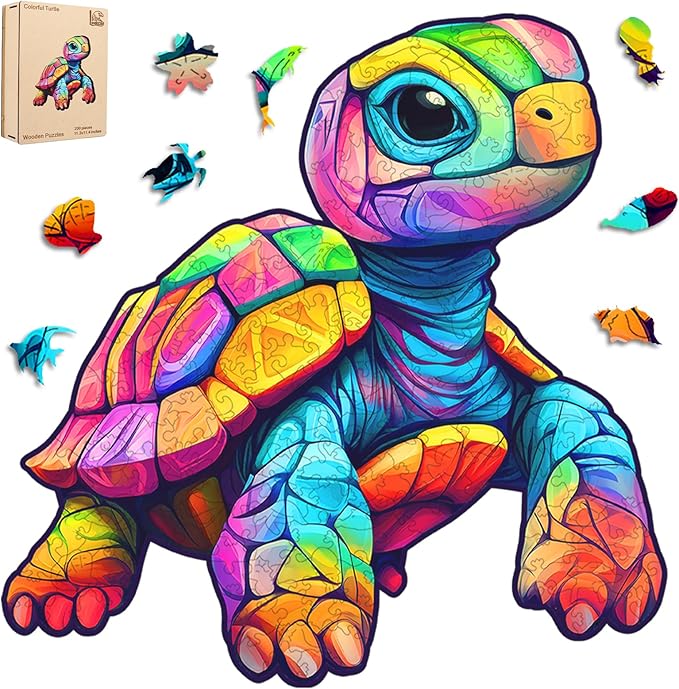 Leodozzio Wooden Puzzles for Adults, Colorful Turtle Jigsaw Puzzles 200 Pieces-5MM Thickness, 11.2x11.4 Inch, Unique Shaped Wooden Puzzle, Birthday Gift Family Game