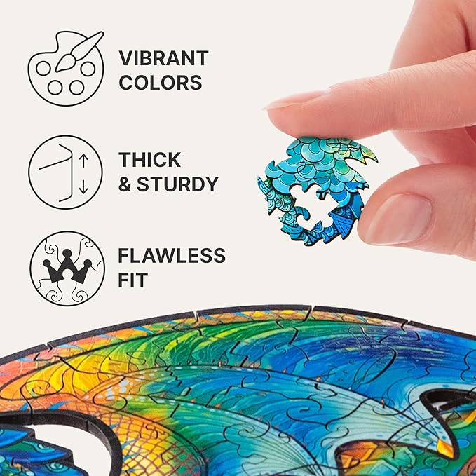 UNIDRAGON Wooden Puzzles for Adults Unique Jigsaw Puzzles - Guarding Dragon Big 8.3" х13 183 PCS Deko with Cut 0.03 mm Wood Accuracy Animal