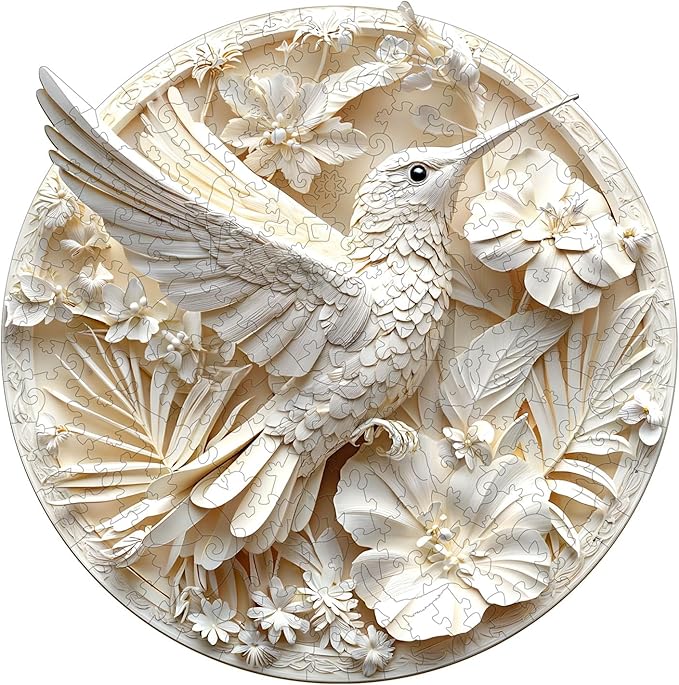 Jigfoxy Wooden Puzzles for Adults, Paper Hummingbird Wood Puzzles Adult, Unique Animal Shape Wooden Jigsaw Puzzles for Adults, Birthday Gifts for Puzzle Lovers, Family, Friend (L-13.4*13.3in-300pcs)