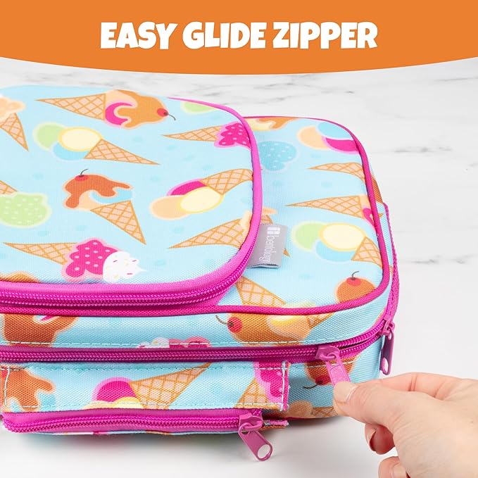 Kids Insulated Lunch Box w Snack Pocket & Expandable Water Bottle Holder For Girls- Waterproof Lunchbox Tote Keeps Food Hotter or Colder Longer - Reusable Back to School Bag Fits Most Bento Containers