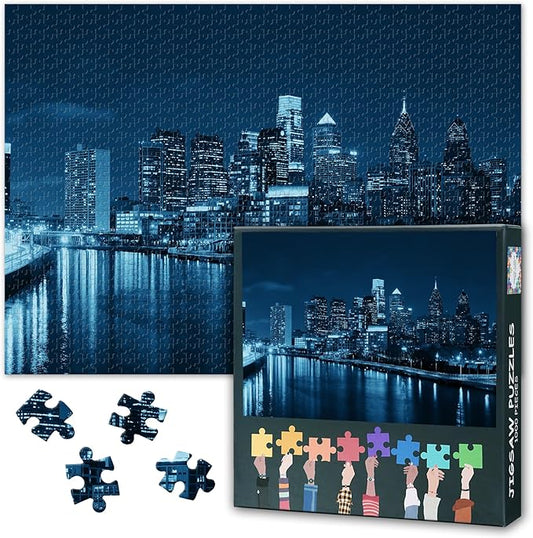Puzzles for Adults 1000 Pieces - Jigsaw Puzzles Philadelphia Skyline Art, 27.5x19.7 Inch Cityscape Design Hard Impossible Challenging Puzzle Family Game for Men & Women (Home Decor Gift)