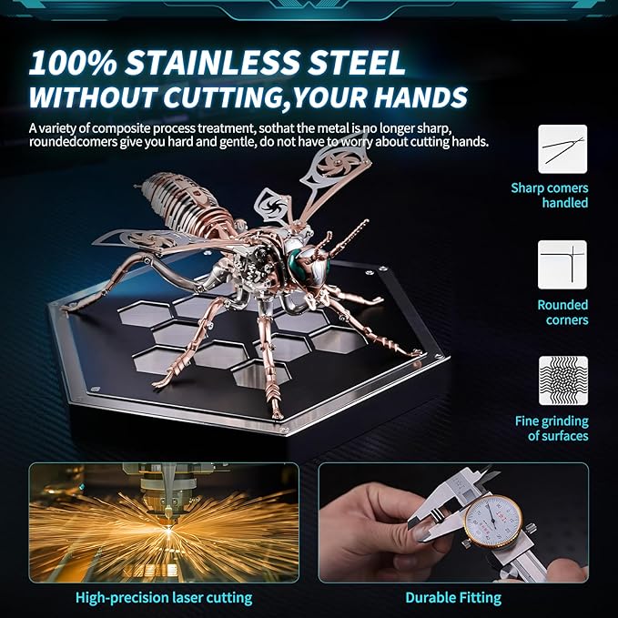 3D Puzzles for Adults, Metal Model Kit Wasp Mechanical Puzzle for Adults/Teens, DIY Creative Craft Gifts Kits Difficult Assembled 3D Puzzle for Family Time, Home Decor (Rosegold)