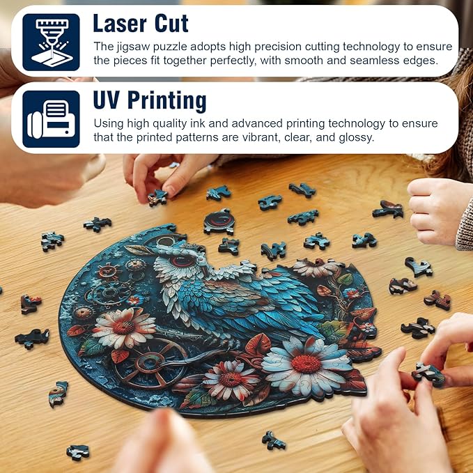 Wooden Owl Puzzle, 200 Pieces Unique Shaped Wood Puzzles, Hard Impossible Puzzles, Wooden Jigsaw Puzzle for Adults and Kids, Family Games Challenge Puzzle, Brain Games 11.49" x 11.49"