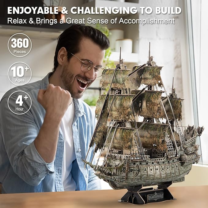 CubicFun 3D Puzzles for Adults - LED Flying Dutchman 3D Puzzle, 360-pieces - Desk Decor for Home Office - Christmas Aduls Teacher Gifts Stocking Stuffers