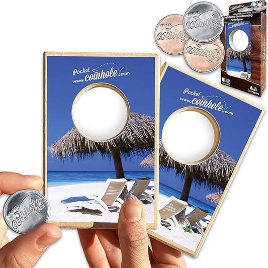 Coinhole Desktop Coin Bouncing Party Game Set | Tabletop Cornhole Board Game | Small Cornhole Travel Game Includes Coins
