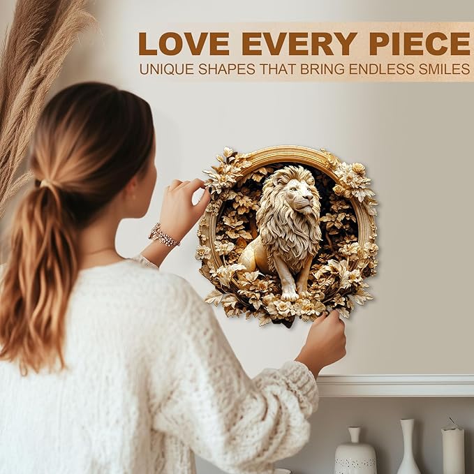 Wooden Puzzles for Adults, Forest Lion Wooden Jigsaw Puzzle 3D Visual Effect Unique Shape Animal Wood Puzzles Adult, Birthday Gifts for Puzzle Lovers Family Games (L-13.4 * 13.4in-275pcs)
