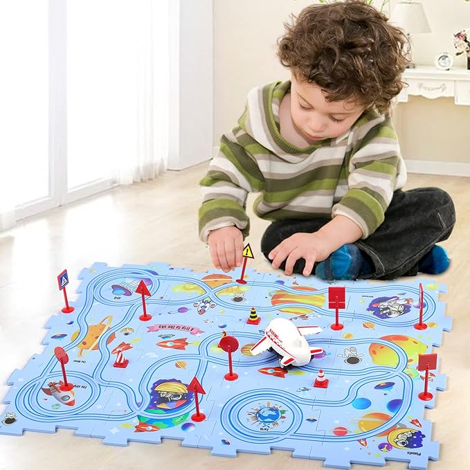 Plastic Puzzles for Kids Ages 3-5 with A Cute Vehicle, Toddler Puzzle Track Play Set Gift, Race Tracks for Kids 3-5, Toys for 3 4 5 6 Year Old Boys Girls, Montessori Toys for Toddler