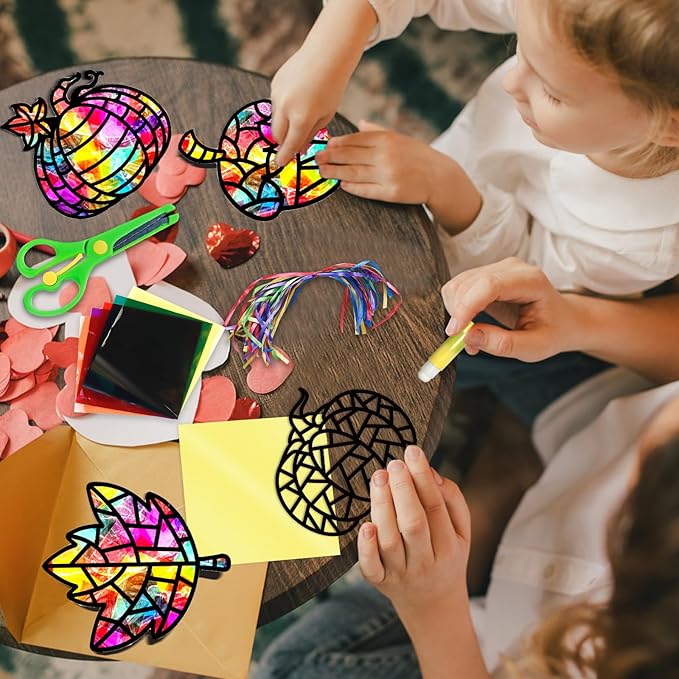 EggSun 36 Sets Fall Thanksgiving Suncatchers Craft Kit for Kids Ornaments Stained Glass Window Arts and Crafts Kit for Classroom Holiday Projects Home Party Favors Decorations Ages 4 8 12