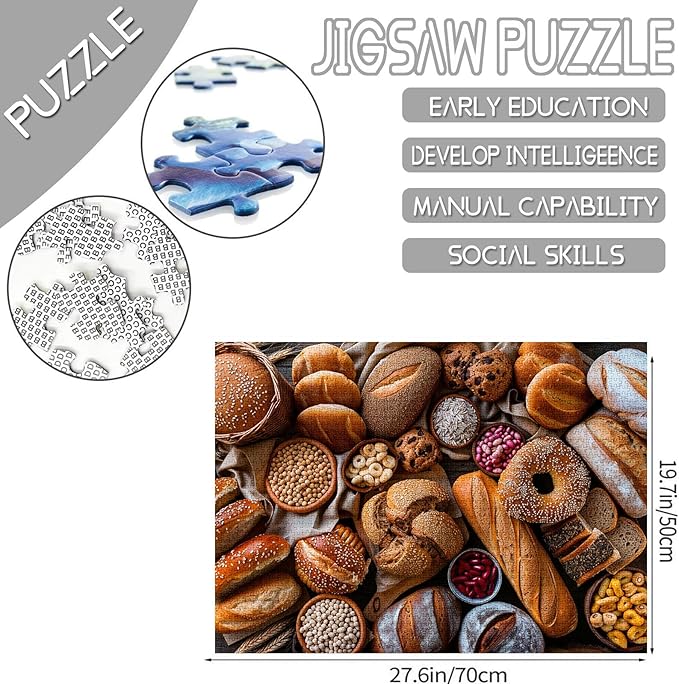 Tucocoo 1000 Piece Jigsaw Puzzles for Adults Variety of Bread Painting Jigsaw Puzzle Delicious Food Art 1000 Pieces Puzzles for Challenging Family Activity Game Colorful DIY Craft Puzzle Wall Decor