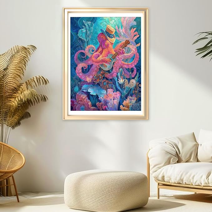 Wooden Puzzles for Adults 500 Pieces, Octopus Guitar Jigsaw Puzzles, Unique Design Color Challenge Adult Puzzles for Family Brain Game Gift, Home Decor 13.3x17.7 inch