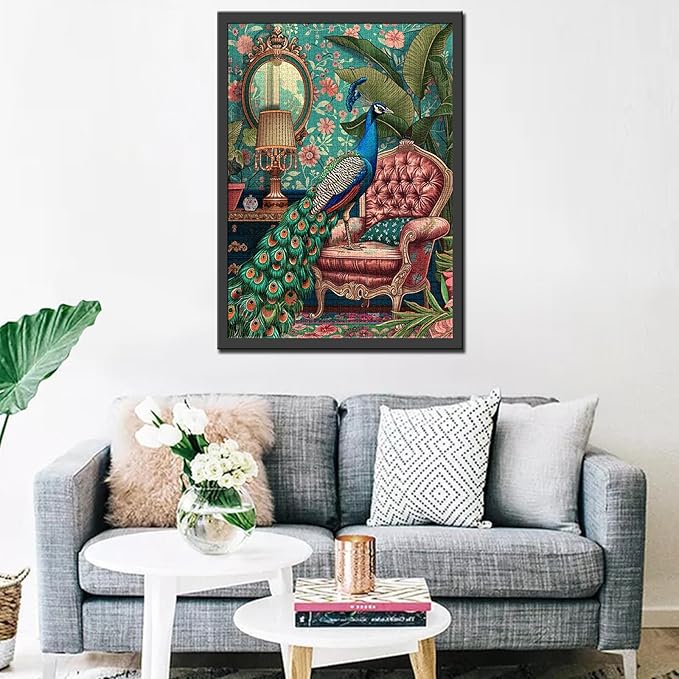 Jungle Peacock on Sofa Art Jigsaw Puzzles for Adults 1000 Pieces,Wild Animals Boho Jigsaw Puzzle 20 x 27 in Colorful DIY Puzzles for Home Decoration Gifts,Family Challenging Perfect for Game Nights