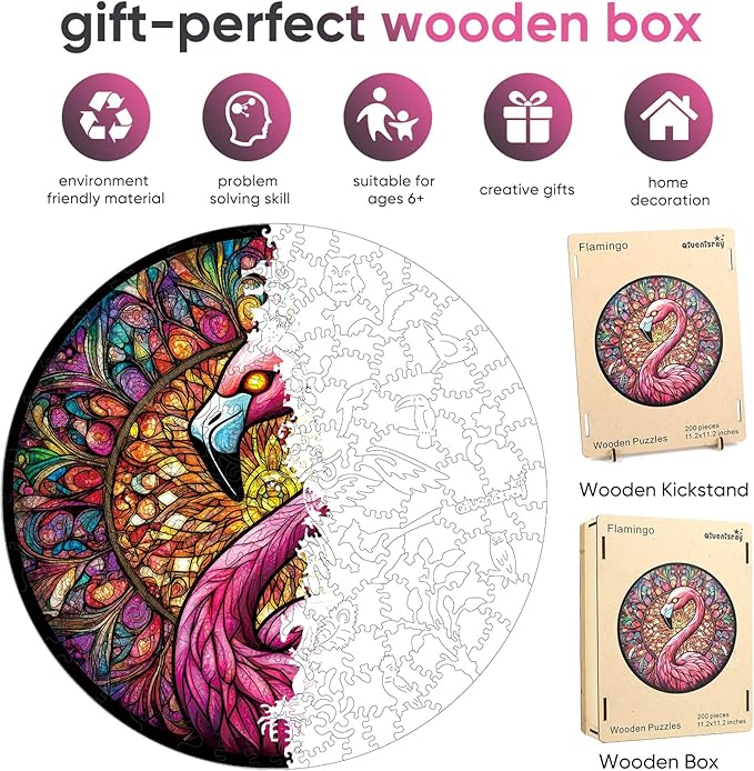 Wooden Puzzles for Adults, Flamingo Jigsaw Puzzles, Unique Shape Adult Puzzles, Irregular Christmas Thanksgiving Gifts for Family Friend(11.2 * 11.2 in-200pcs)
