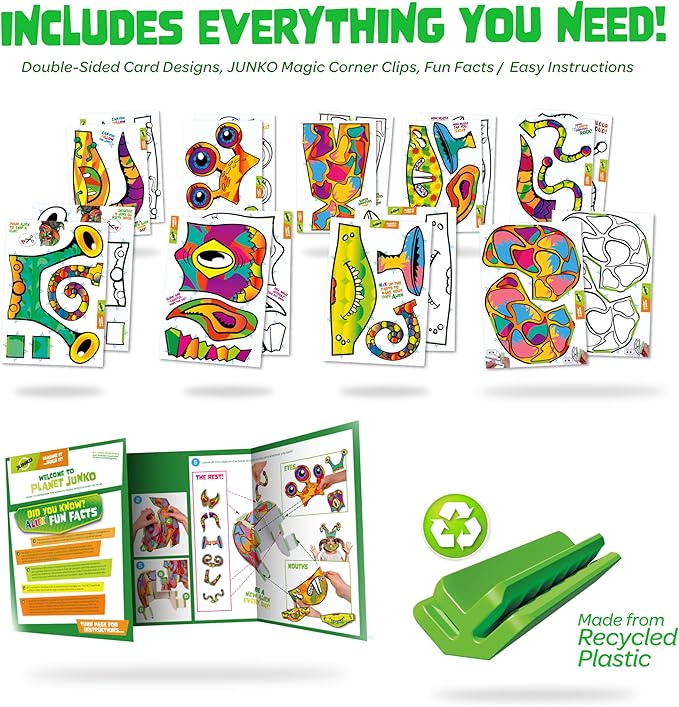JUNKO Alien Head Kids Craft Kit – Build & Wear Costume for Boys & Girls Ages 6–10 – 200+ Mix & Match Combos – Fun Parent & Child Activity – Recycled & Reusable Craft Set