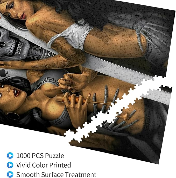 Challenge 1000 Pieces Premium Quality Wood Jigsaw for Adults,Skull King Playing Card,Brain Challenge Educational Game Relaxation Pastime Puzzle Size:29.5X19.7IN and 1:1 Original Picture Poster