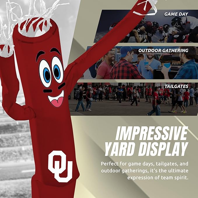 NCAA Oklahoma Sooners Football Wacky Waving Inflatable Tube Guy with LED Lights & Built-in Blower - 6" x 36" x 96" Inflatable Tube Man Crazy Sports Fan Outdoor Party Decoration