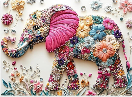 Puzzles 500 Pieces for Adults, Elephant Jigsaw Puzzle 500 Pieces for Adults Seniors Kids, Colorful Crystal Flower Puzzles Beautiful Diamond Art Puzzle Challenging, Family Game Great Gift 20.5 * 15in