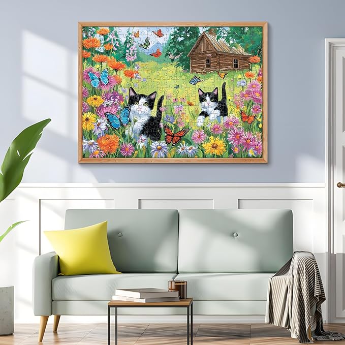 300 Piece Puzzles for Adults, Cats and Butterflies in the Meadow Jigsaw Puzzle, Vibrant and Relaxing 300 piece puzzle, Perfect for Family Time, Wall Decor, Gift for Adults, Kids, Seniors, 20.5 x 15 in