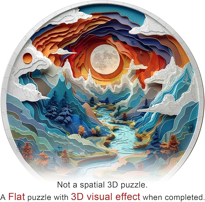 Wooden Puzzles for Adults, Wooden Cave Puzzles, Flat Puzzles with 3D Visual Effect When Completed, Christmas Birthday Gifts for Puzzle Lover, Wood Adult Puzzles (S-8.5 * 8.5in 100pcs), Small