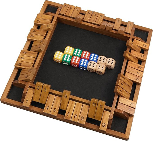 14 inches 1-4 Players Shut The Box Dice Game Upgraded 12 Numbers Wooden Board Table Math Game with 12 Dice Close The Box for Adult Kids, Family Classroom Home or Bar