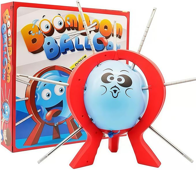Balloon Blast Party Game Set, Family Fun Tabletop Game with 10 Balloons, 9 Sticks, Dice, Stand, Red Frame