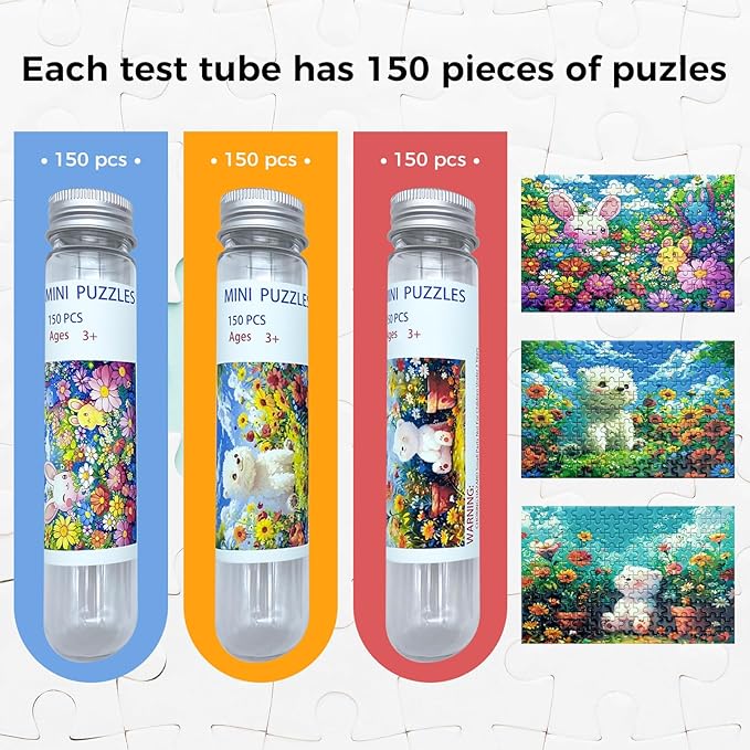 150 Pieces Mini Jigsaw Puzzles for Adults & Kids,6 x 4 Inches,Mini Travel Puzzle,Small Puzzles,Micro Puzzles,Challenging Difficult Puzzle,3 Pack Cartoon Garden