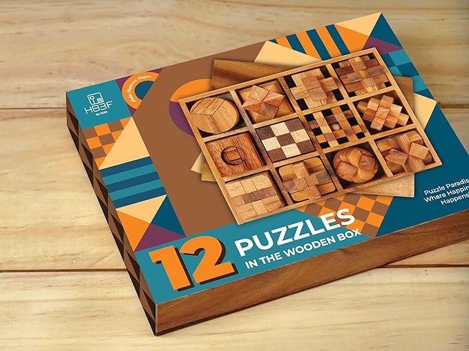 BSIRI Wooden Puzzle Box Set (12 Games) - Challenging Brain Teasers and 3D Puzzles for Adults, Interlocking Games for IQ Test, Ideal for Patio Decor and Unique Gift for Chistmas