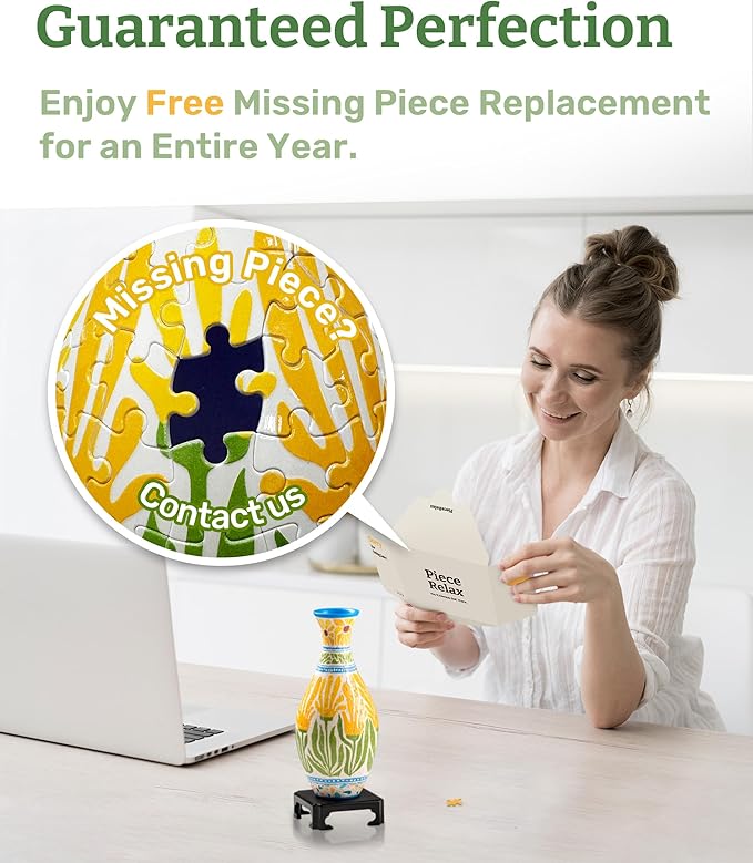 PieceRelax Unique Flower Vase - 3D Puzzle Vase for Adults to Flower Arrangement and Home Decoration Made by 160 Curved and Translucent Plastic Puzzle Pieces - Spring Symphony [S1040]