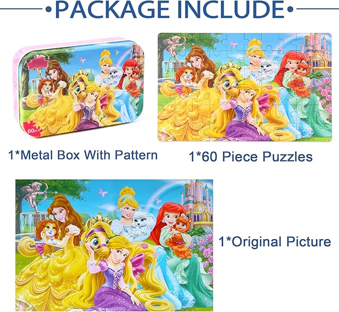 LELEMON Puzzles for Kids Ages 4-6, 60 Piece Puzzles for Kids Ages 3-5 in a Metal Box, Educational Jigsaw Puzzles Childrens Puzzle Games Puzzle Toys for Girls and Boys