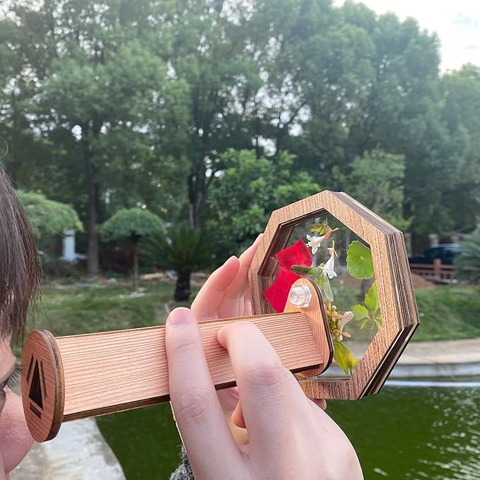 2PCS Natural DIY Kaleidoscope Kit, New Wooden Magic Rotating Kaleidoscope Making Set for Nature Lovers, Best Gift, Outdoor Classic Handmade Education