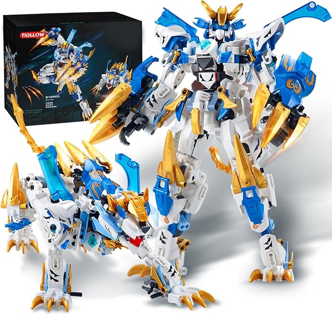 White Tiger 2 in 1 Mech Building Blocks kit Transform Action Figure Toys, Animals Transforming Robot Building Set, STEM for Adults Kids Boys Ages 8 10 12 14 (White Tiger)