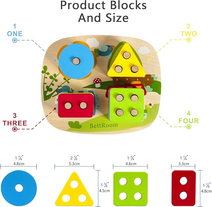 Toddler Toys for 1 2 3 4 5 6 Year Old Boys Girls Birthday Gifts,Wooden Blocks Educational Stacking Learning Montessori Toys for Kids Puzzles Shape Sorter Toy
