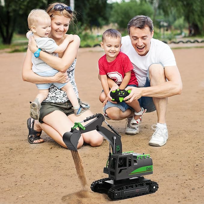 Remote Control Excavator Toys for Boys 4-7 Yrs Old - Best Birthday for Kids 3 5 8 9 10+, Metal Shovel Construction Vehicles with Light Sound, 2.4G Rechargeable RC Tracked Digger