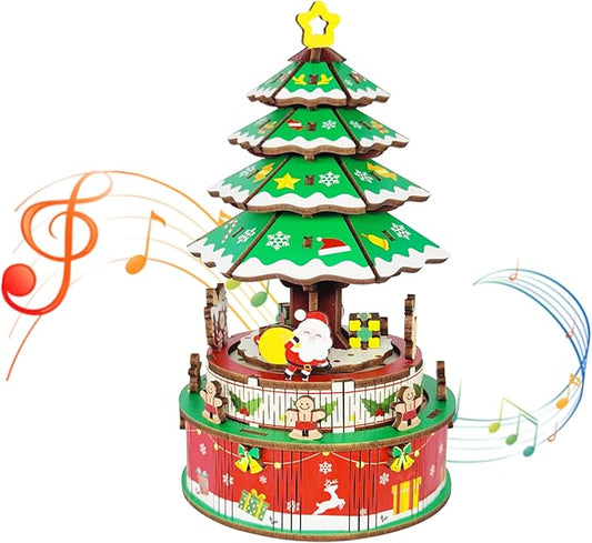 3D Puzzles for Adults Christmas Tree DIY Rotating Music Box Kit Mechanical Model Boys and Girls Birthday Gifts（Christmas Tree ）