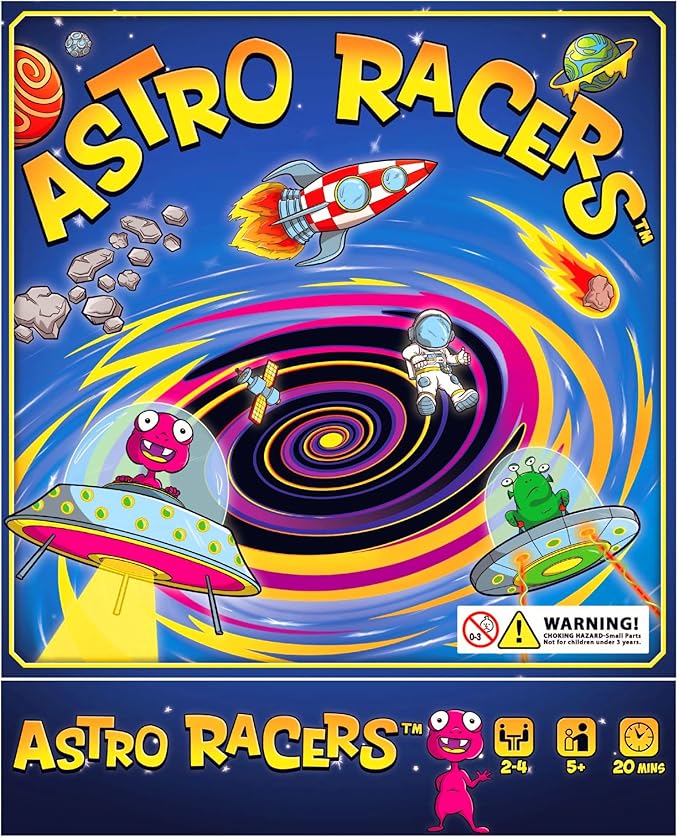 Astro Racers Board Game, Fun for Kids and Adults, 2-4 Players, Ages 5+, Solar System Racing Theme, Family-Friendly Strategy Game, Skill-Building & Educational.
