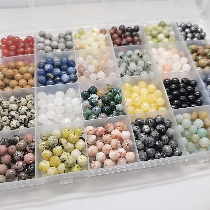 960pcs Natural Stone Beads Crystals Round Genuine Real Stone Beading Loose DIY Gemstone for Bracelet Jewelry Making(6mm,24 Color)