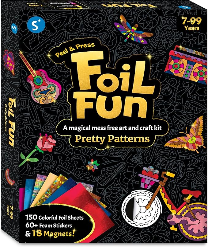Skillmatics Foil Fun - Pretty Patterns, 18 DIY Magnets Mess-Free Art, Colorful Creative Party Activity, Craft Kits, 60+ Foam Stickers, Gifts for Kids, Teens, Adults, Families