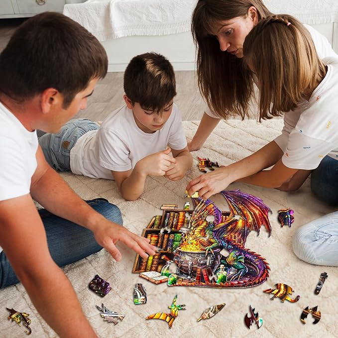 Wooden Puzzles for Adults -Dragon Magic Potion Wooden Jigsaw Puzzle, Unique Animal Shaped Wood Puzzles Adult, Christmas Birthday Gifts for Friends/Family, Home Decor 11.4 * 11in 200pcs