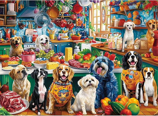 300 Piece Puzzles for Adults,Cute Dog Jigsaw Puzzle for Adults Children Elderly,Large Piece Animal Friends Puzzle for Kids Age 8-10 10-12,Challenging Funny Food Puzzle,Family Game Great Gift 20.5x15in